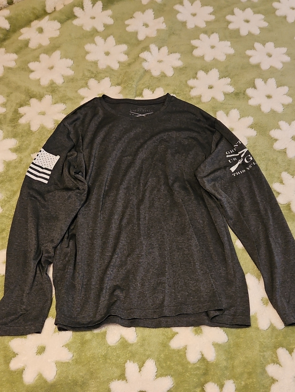 Grunt Style Long-Sleeve Performance Tee - Dark Gray with White Sleeve Graphics